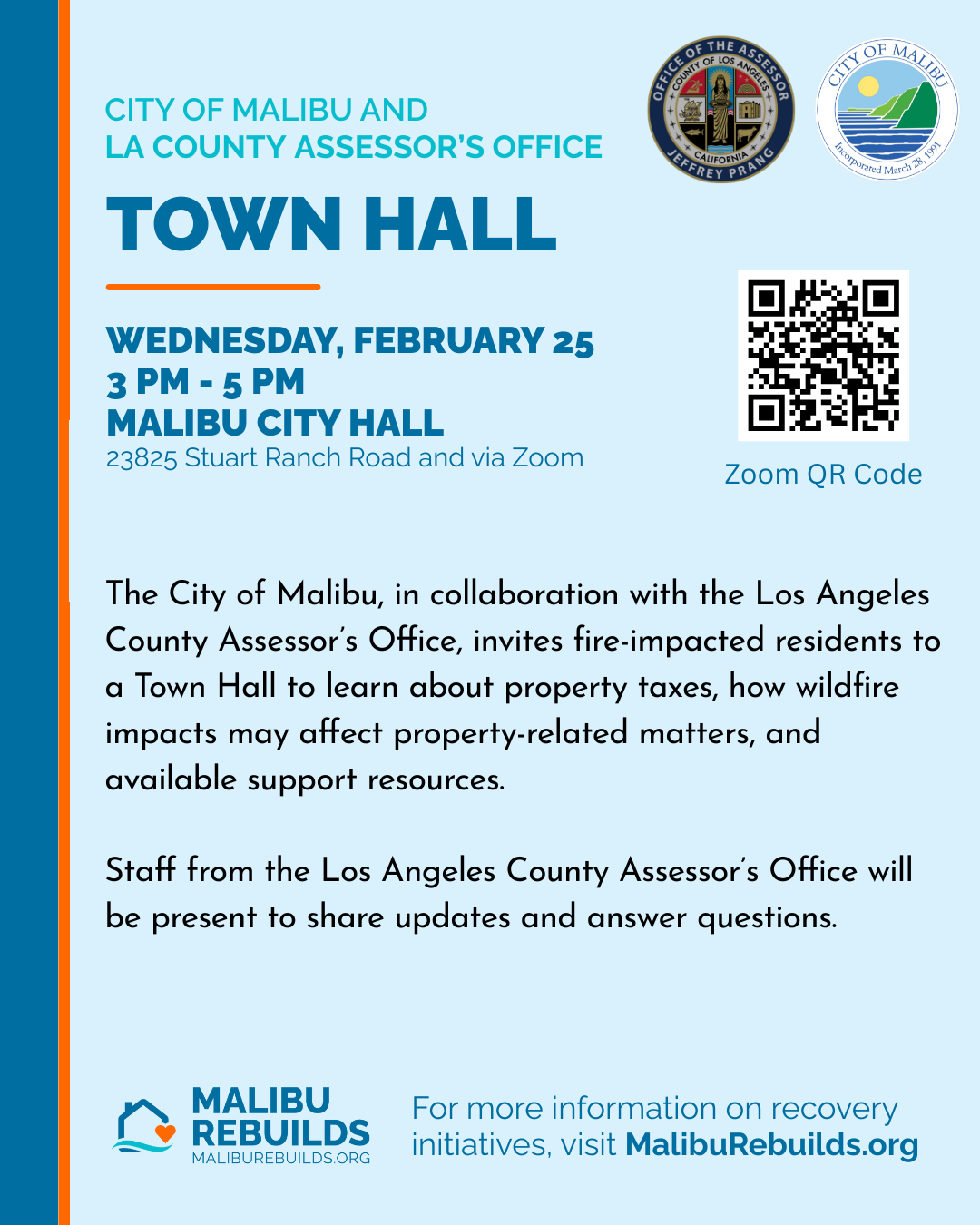 LA County Assessors Office Town Hall February 25 at Malibu City Hall 