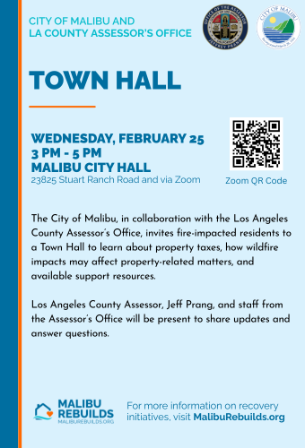 City of Malibu and the LA County Assessor’s Office hosting Town Hall Feb 25 at 3PM 